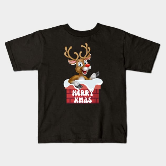Rudolph on the chimney Kids T-Shirt by Hrystyne